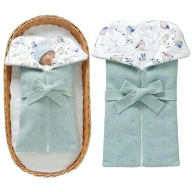 Imagem de Winmany Cobertor para bebê recém-nascido inverno saco de dormir com laço de malha acrílica macia envoltório para bebês de 0 a 6 meses meninos e meninas (azul)