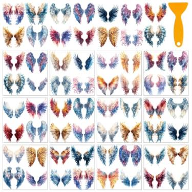 Imagem de AHANDMAKER 12 folhas de adesivos de transferência de asas de anjo, adesivos elegantes e coloridos para transferência de asas para artesanato, móveis, adesivos para janela, papel, madeira, decoração de