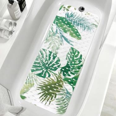 Imagem de Tapete de chuveiro antiderrapante, Yonala premium, antiderrapante, elegante, tapete de banheira, 101 x 40 cm, tapete de banheira extragrande com ventosas e orifícios de drenagem, lavável na máquina