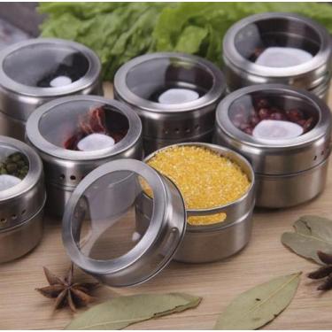 Imagem de 4 unidades de Porta Condimentos Tempero Inox Magnético Imã Geladeira -