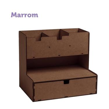 Imagem de Organizador de Mesa para Escritório com Gaveta e Divisórias Mdf (Marrom)