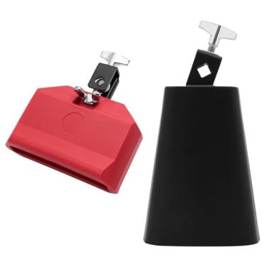 Imagem de Conjunto de blocos Cowbell e Jam de 15 cm, instrumentos de percussão latina para bateria, banda ao vivo, sala de aula de música, sino de metal e bloco de geleia de plástico, vermelho