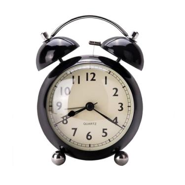 Imagem de Despertador digital retrô criativo com sino de metal despertador de mesa simples relógio de mesa silencioso luminoso quartzo relógio de mesa para pessoas com sono pesado (preto)