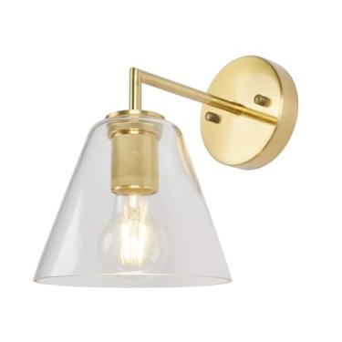 Imagem de Luminária de parede industrial dourada, luminária de parede de luz única com soquete E27, para quarto, sala de estar, corredor (vidro transparente)