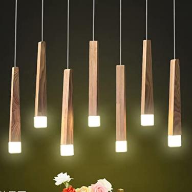 Imagem de Luminária pendente de madeira LED, luminária criativa de mesa de jantar com formato de fósforo, luz branca quente (3000K), lustre com altura ajustável, luminária de sala de jantar, luminária