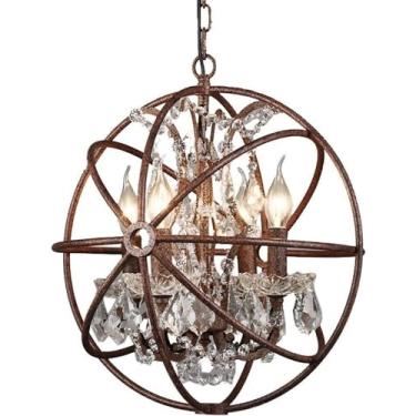 Imagem de Lustre moderno globo industrial vela lustre cristal metal ferro pingente luz vintage fazenda globo ajustável pendurado luminária de teto para ambos os quartos cozinha ilha hall entrada (cor: