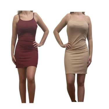 Imagem de KIT C/2 Vestidos Alcinha Canelado - Emporio J, Vinho, Areia, Unico