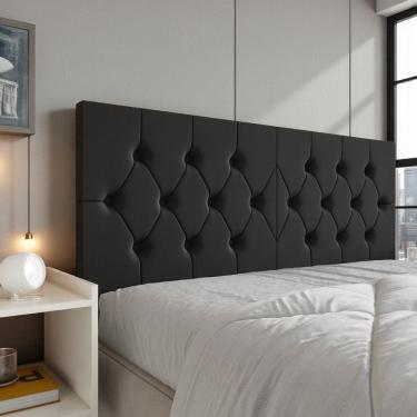 Imagem de Cabeceira Queen Estofada Capitonê Dobrável Fixação Parede Painel Decorativo Cama Box Design Elegante Confortável