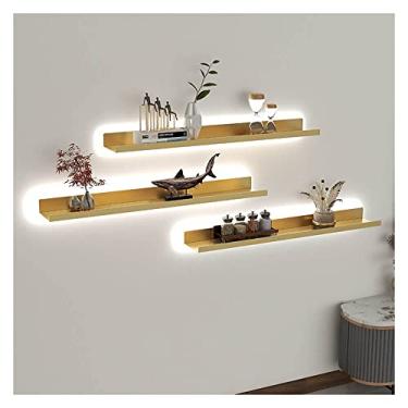 Imagem de Prateleiras flutuantes montadas na parede luz LED embutida, prateleiras emissoras de luz montadas na parede prateleira criativa para bar de entrada, bancada, sala de estar, banheiro, contém apenas 1