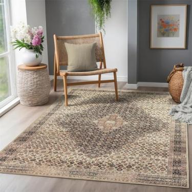 Imagem de ESSMOKO Tapete para sala de estar estilo turco, tapete retrô, estilo étnico, tapete para quarto e sala de jantar, padrão circular retrô, 40 x 60 cm