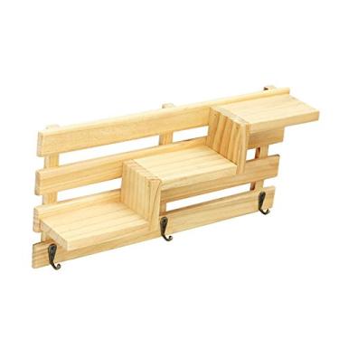 Imagem de Prateleira de parede para uso doméstico, simples, gancho de madeira maciça, suporte para casaco, fundo trapezoidal, moldura de parede, rack de vaso de flores 408,718,8 cm (Cor: B)