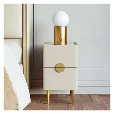 Imagem de Mesa de cabeceira lateral de couro simples, mesa de cabeceira para quarto, mesa de cabeceira moderna de luxo com 2 gavetas, armário de cabeceira de ardósia pequeno muito estreito, moldura de madeira