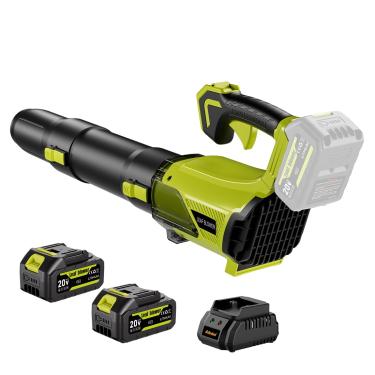 Imagem de NINOUKO Soprador de folhas sem fio 580CFM Stepless de velocidade variável alimentado por bateria com baterias e carregador 2 × 4,0 Ah, soprador elétrico compacto leve para cuidados com o gramado e