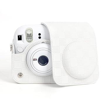 Imagem de Haotermai Camera Case Compatible with Fujifilm Instax Mini 12 Instant Camera, Checkerboard Style Camera Carry Bag for Polaroid Instax Mini 12 with Strap - White