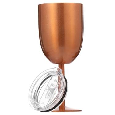 Imagem de Taça de vinho de aço inoxidável 304 com tampa para bar de festa, copo à prova de vazamento, copo isolado de parede dupla para aniversário de casamento (ouro rosa, 1)