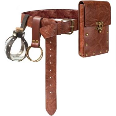 Imagem de Bolsa de cinto, pochete steampunk, casual, medieval, renascentista, cosplay, acessórios para fantasia, 3 garrafas - marrom, Versão 4 tops