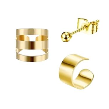 Imagem de Brinco Feminino Com Furo Ear Kit 3 Elegante Banhado a Ouro