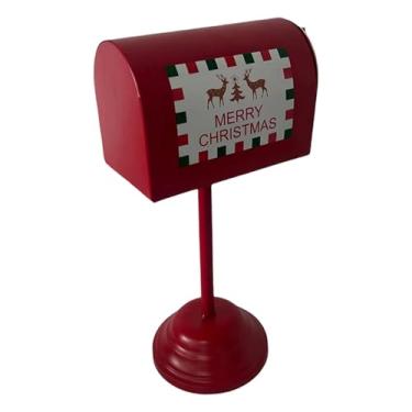 Imagem de IEUDNS Caixa de correio de Natal, enfeite de ferro, presentes decorativos, porta-jornais vermelho para casa, jardim, quintal, escritório, porta da frente
