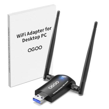 Imagem de Adaptador WiFi para desktop, QGOO Wireless AC1300Mbps USB 3.0 Dongle de rede com antenas duplas de alto ganho de 5dBi, banda dupla de 2,4 GHz/5 GHz para laptop compatível com Windows 11/10/8/7