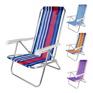 Imagem de Cadeira de Praia Reclinável 4 Posições em Alumínio Dobrável Leve e Confortável