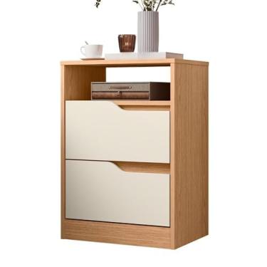 Imagem de Mesa de Cabeceira com 2 Gavetas e Nicho para Quarto Design Moderno em MDP com Pintura UV(Freijó/Off White)