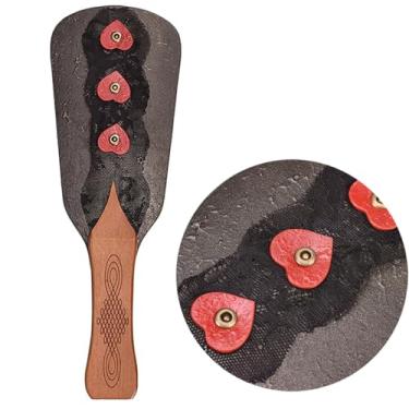 Imagem de YY GEWETAO Raquete de couro genuíno com alça de madeira antiderrapante e renda, corte de equitação em forma de coração para cavalos, equestre de 33 cm (Bronze)