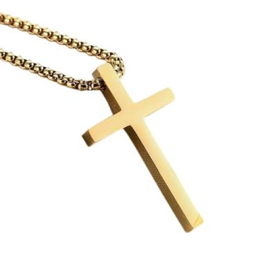 Imagem de Colar Corrente com Cruz 3D de Titanium e Aço Inoxidavel Pingente Maciço 60cm Estilo Vintage 3 Cores Aço Carbono ou Ouro (Gold Banhado Ouro 18k)