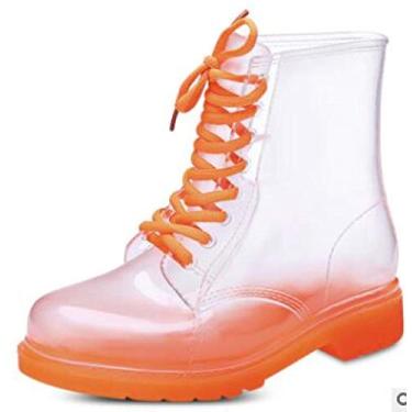 Imagem de Bigfanshu Botas femininas de cano médio para meninas com cadarço à prova d'água transparente até o tornozelo ao ar livre, Laranja, 40 M EU