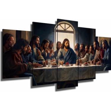Imagem de Kit 5 Quadros Decorativos Santa Ceia 95x50cm Para Sala Quarto Hall Decoracao Moderna Sem Furos(SANTA CEIA 03,95x50cm)