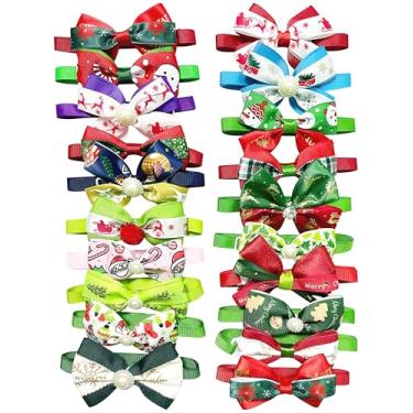 Imagem de PET SHOW Pacote com 100 gravatas borboleta de Natal pequenas para cães grandes, gatos, ajustáveis, para cães médios, papai noel, laços para festas de fim de ano, acessórios sortidos aleatoriamente