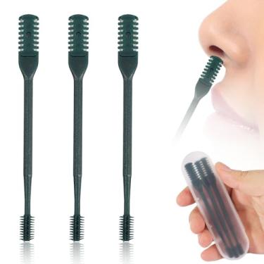 Imagem de 3 peças 2 em 1 aparador de pelos nasais, cortador de cabelo nasal rotativo de 360°, limpador de pelos de nariz dupla face, ferramenta manual portátil de remoção de pelos da narina com coletor de