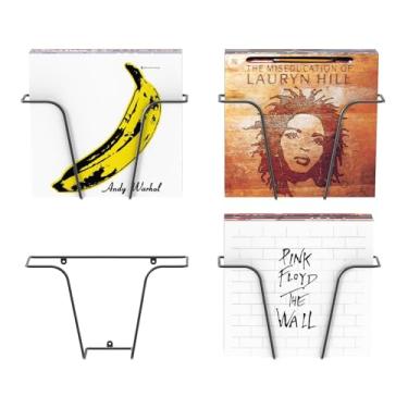 Imagem de Suporte de parede de vinil moderno em T Sahpe, suporte de vinil de arame de metal, conjunto de 4 suportes para discos, exibição de discos e pendurar em prateleira, suporte de armazenamento de