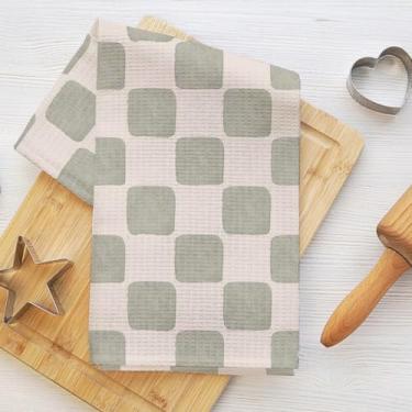 Imagem de Toalhas de cozinha de tabuleiro de xadrez verde, panos de prato macios de microfibra para cozinha, toalhas de banho para banho, casa de fazenda, toalha de mão reutilizável, toalha de chá, presentes de