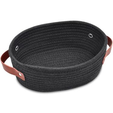 Imagem de Cesta pequena de tecido, mini cesta de armazenamento de corda de algodão, pequena cesta de Páscoa branca, cesta de prateleira, cesta decorativa oval, cesta de presente vazia