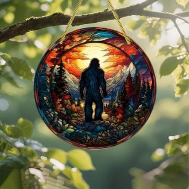 Imagem de Apanhador solar de acrílico colorido, pôr do sol da montanha do pé grande 18 cm decoração de arte de parede com design de vitral impresso, ideia de presente e ornamento de jardim, uso interno e
