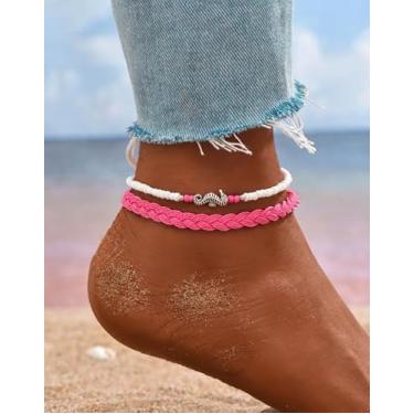 Imagem de Tornozeleiras femininas estilo praia boêmio com contas de corda de tecelagem acessórios modernos simples e delicados para pé descalço joia presente para amigos festa de aniversário