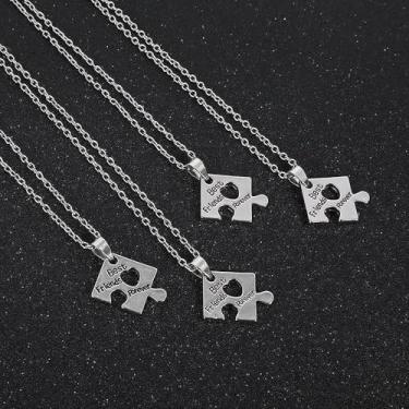Imagem de Conjunto de 4 colares para amigos, quebra-cabeça, pingente, joias da amizade, melhores amigos para sempre, para 4