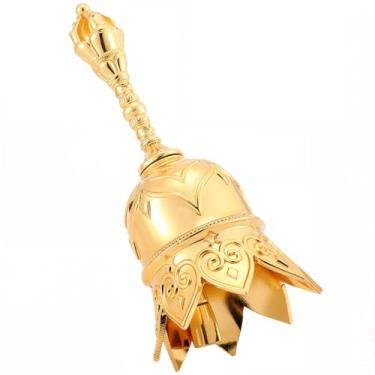 Imagem de GORGECRAFT Sinos de mão dourados, liga metálica, super altos, corações de lótus tibetano, suporte de chamada, para casamento, idosos, cabeceira, restaurante, hotel, jantar, professor, meditação