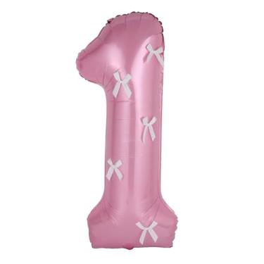 Imagem de Balões numéricos de 101 cm com laço coquete decorações de aniversário balão gigante número 1 para festa de aniversário com arco de meninas, aniversário, casamento, casamento, decoração de formatura