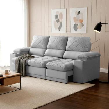 Imagem de Sofá Veneza 2,40m Retrátil Reclinável Cinza USB e Porta Copos - King H