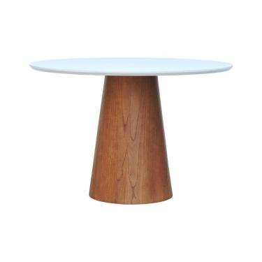 Imagem de Mesa De Jantar Base Cone Laminado Cinamomo Amêndoa Tampo ø150 Laqueado Branco
