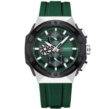 Imagem de Relógio De Pulso Em Silicone Clássico Casual Ponteiros Luminoso Mostrador Cronógrafo Verde