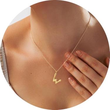 Imagem de Colar com inicial feminina, banhado a ouro 18 K, pingente de letra escultural, alfabeto A a Z, joia personalizada, 18+2in, Aço inoxidável, Sem Pedra Preciosa