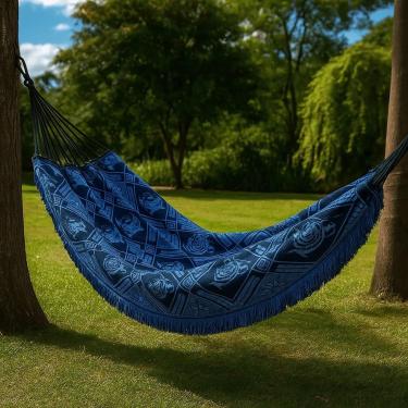 Imagem de Rede de Dormir Casal Indiana Gigante 4m Reforçada Algodão e Nylon – Rede de Descanso Confortável para Varanda e Jardim(REDE JEANS SIMPLES VERMELHA)