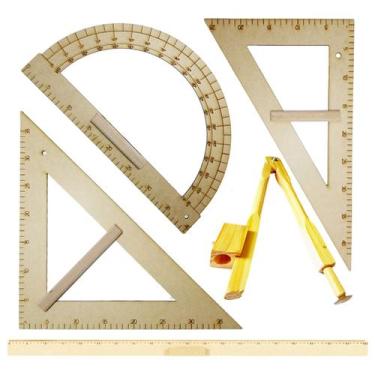 Imagem de Kit Geométrico do Professor Mdf Com Régua 1 Metro + Compasso Para Quad