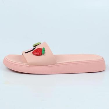 Imagem de Chinelo Moleca Flat Slide Com Aplicacao, 35, Rosa
