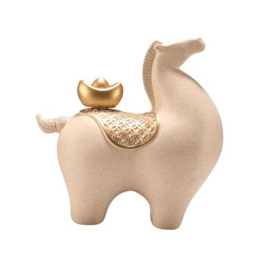Imagem de IEUDNS Estátua de Cavalo Feng Shui Decoração Artesanal Estátuas Modernas Únicas Escultura de Mesa para Estante Sala de Estante de Entrada de Casa, Areia Levanta a Cabeça