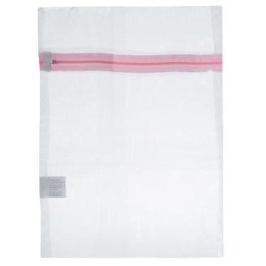 Imagem de Saco Telado Para Lavar Roupas 30x40 Cm com Detalhes Rosa Reutilizável Para Máquinas E Tanquinhos