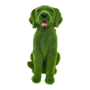 Imagem de IEUDNS Estátua de cachorro flocado para jardim, escultura decorativa para jardim, estatueta de cachorro flocado para, 18cm X 23cm X 35cm