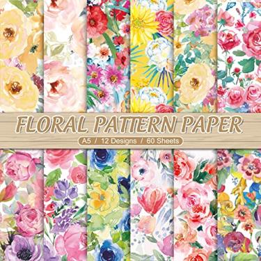 Imagem de Whaline 60 folhas de papel padrão floral tamanho A5 papel aquarela flor scrapbook papel dupla face primavera artesanato papel para fazer cartões faça você mesmo scrapbook álbum de fotos decoração de diário lixo